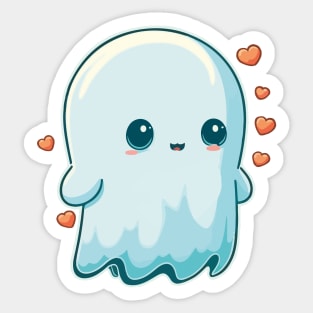 Cute Ghost Character and Hearts Sticker